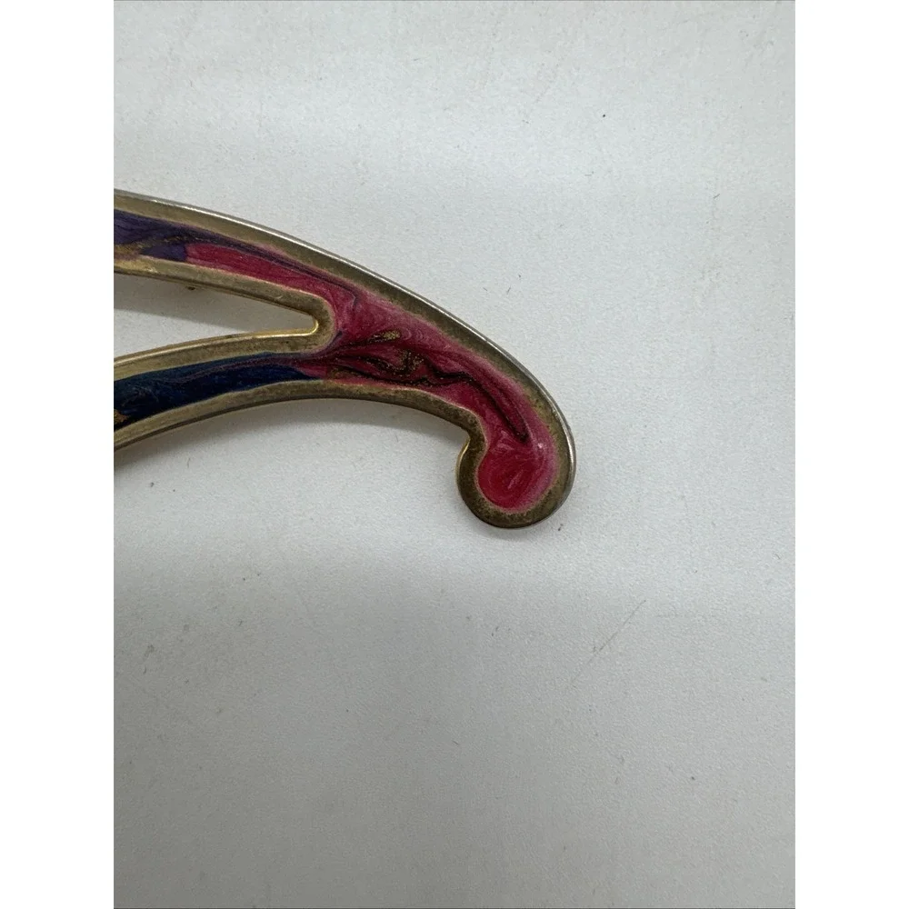 Vintage Paisley Enamel Brooch Gold Tone Pink Teal‎ Purple Teardrop Pin 4